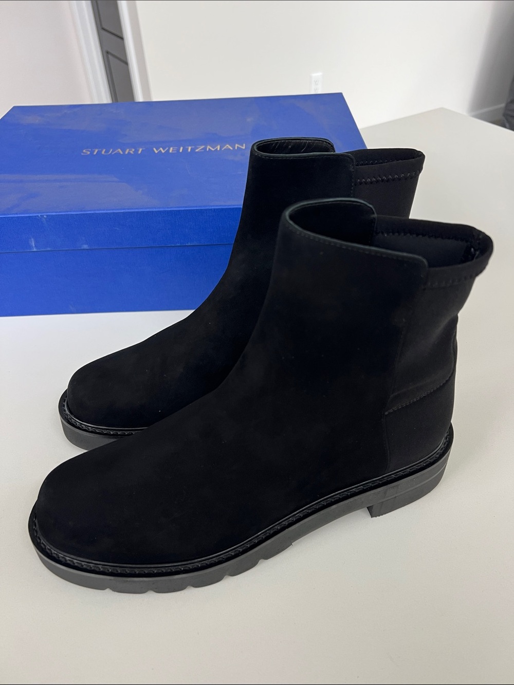 Stuart Weitzman 5050 lift booties black suede ankle boots 8.5